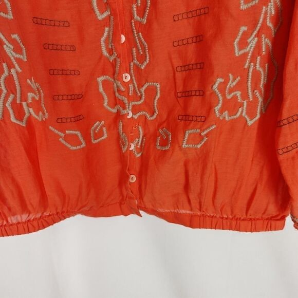 Free People Button Front Boho Blouse Embroidered S - Picture 6 of 6